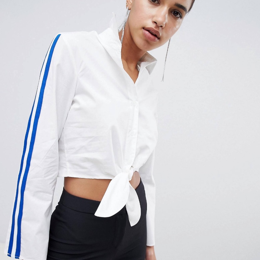 ASOS- Boohoo Side Stripe Tie Front Shirt